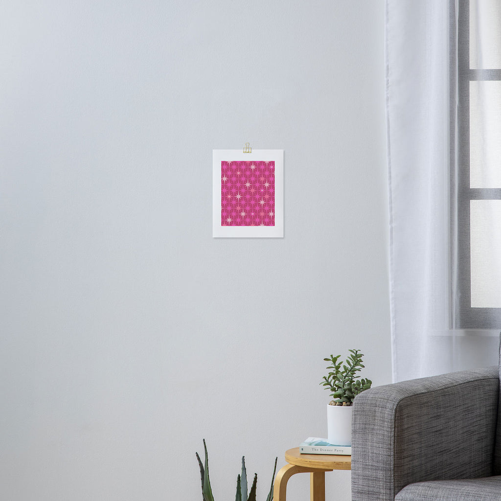 Valentine Hearts and Stars Hot Pink Mid Century Modern Atomic Age Starburst Pattern Art Print Gallery Image 3