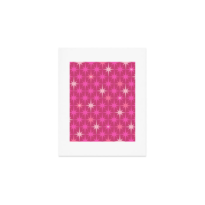Valentine Hearts and Stars Hot Pink Mid Century Modern Atomic Age Starburst Pattern Art Print Gallery Image 1