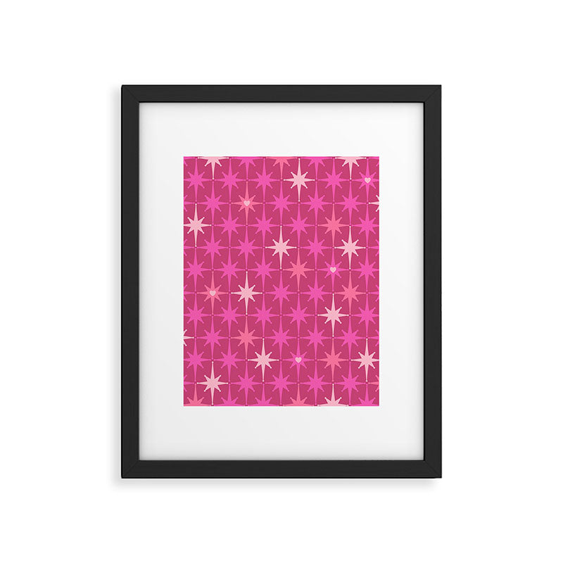 Valentine Hearts and Stars Hot Pink Mid Century Modern Atomic Age Starburst Pattern Framed Art Print Gallery Image 5