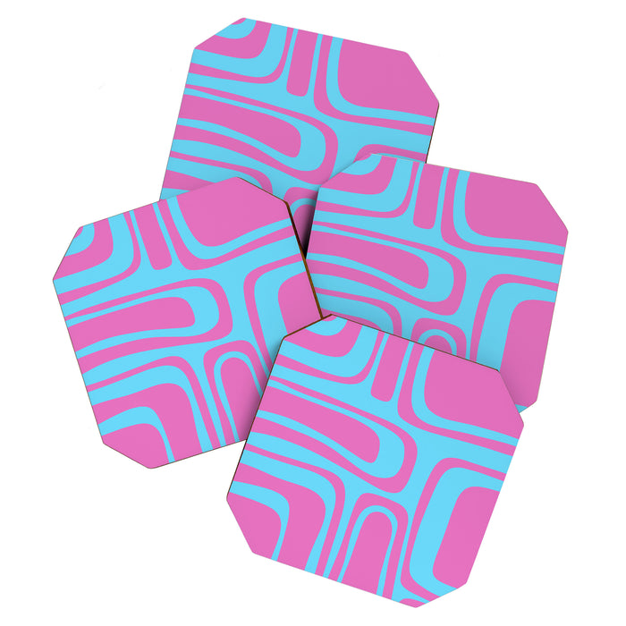 Vaporwave Pink and Blue Retro 80s Palm Springs Abstract Pattern Coaster Gallery Image 1