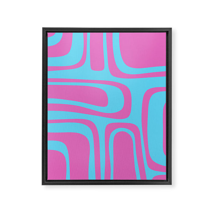 Vaporwave Pink and Blue Retro 80s Palm Springs Abstract Pattern Framed Canvas Print Gallery Image 1