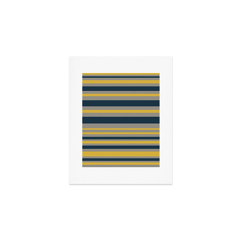 Variable Stripe Pattern in Light Mustard, Navy Blue, and Gray Art Print Gallery Image 1