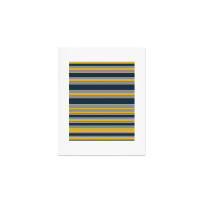 Variable Stripe Pattern in Light Mustard, Navy Blue, and Gray Art Print Gallery Image 1