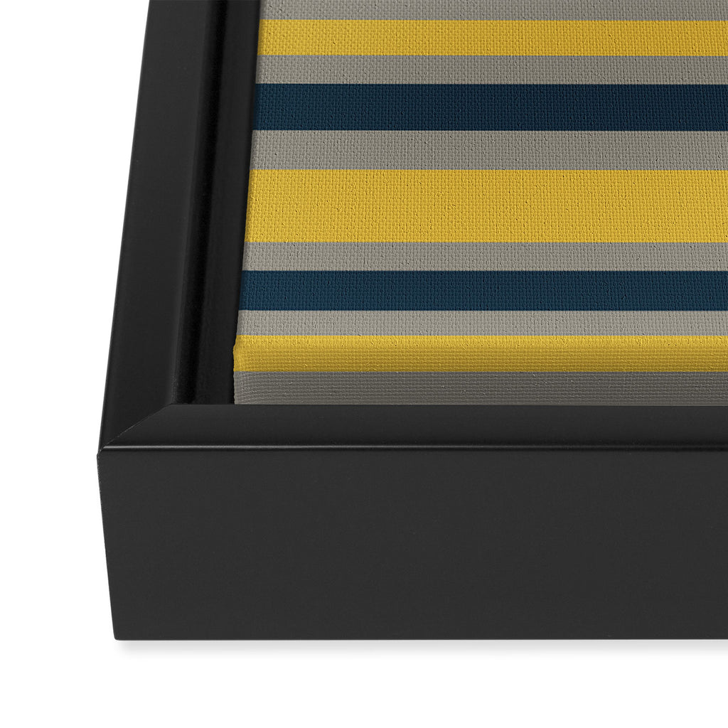 Variable Stripe Pattern in Light Mustard, Navy Blue, and Gray Framed Canvas Print Gallery Image 3