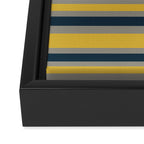 Variable Stripe Pattern in Light Mustard, Navy Blue, and Gray Framed Canvas Print Gallery Image 3