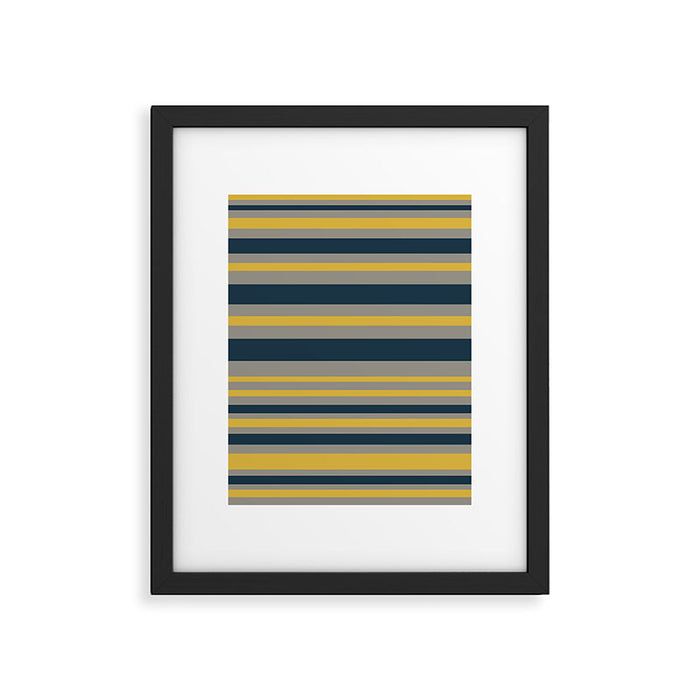 Variable Stripe Pattern in Light Mustard, Navy Blue, and Gray Framed Art Print Gallery Image 1