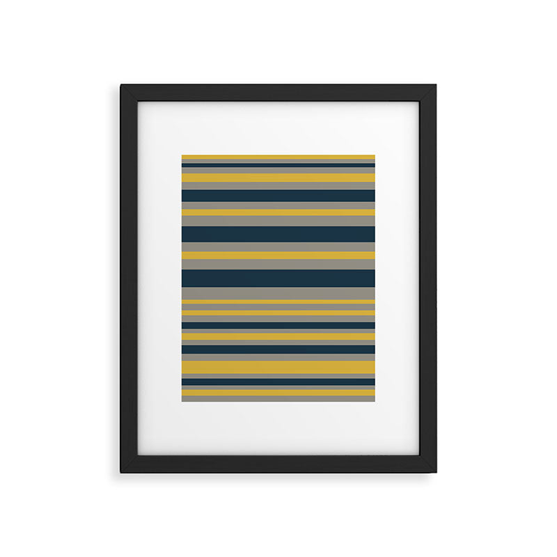 Variable Stripe Pattern in Light Mustard, Navy Blue, and Gray Framed Art Print Gallery Image 6