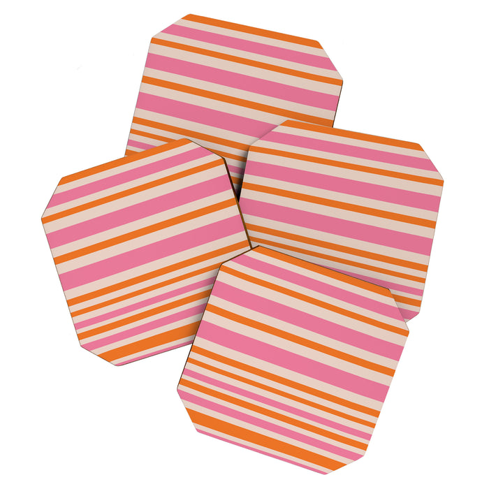 Variable Stripe Pattern in Retro Pink Orange Coaster Gallery Image 1
