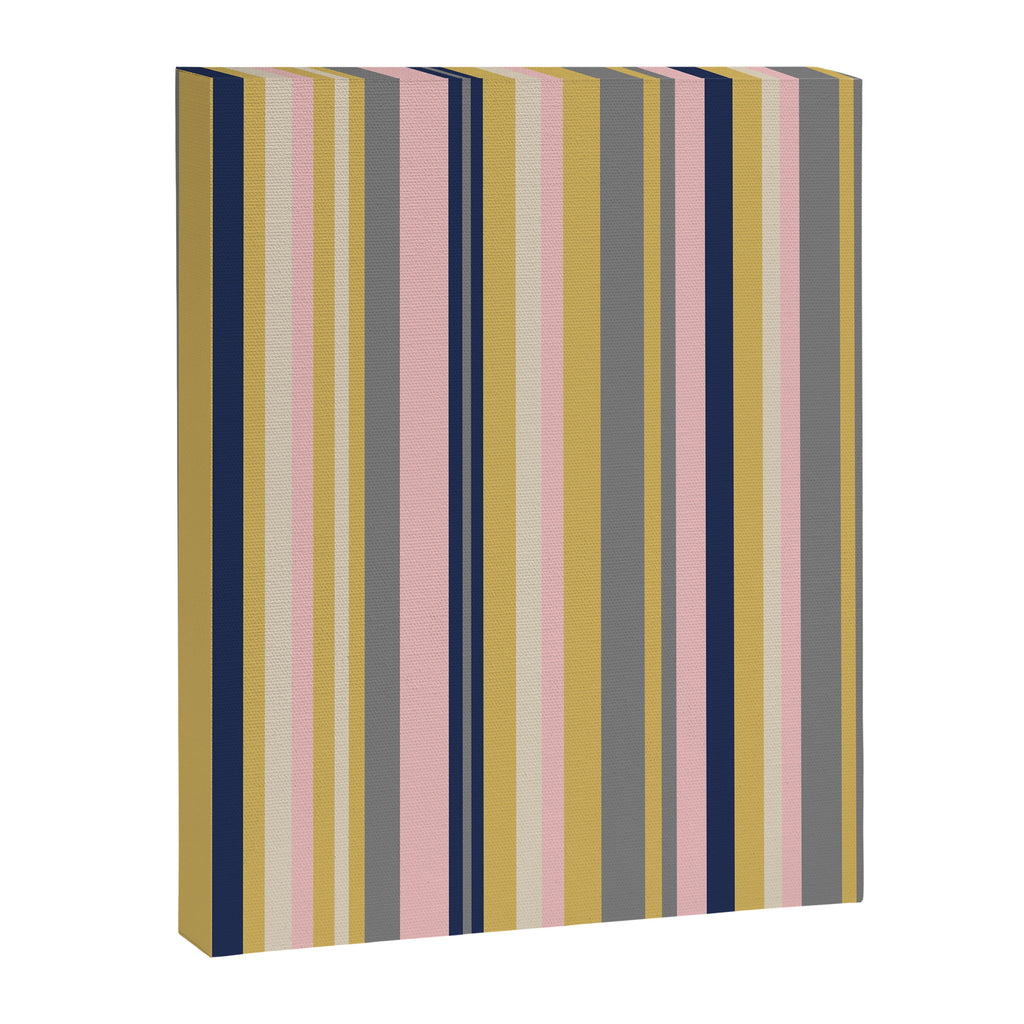 Variegated Thin Stripes Pattern in Mustard Yellow, Gray, Navy Blue, and Pink Canvas Print Gallery Image 8