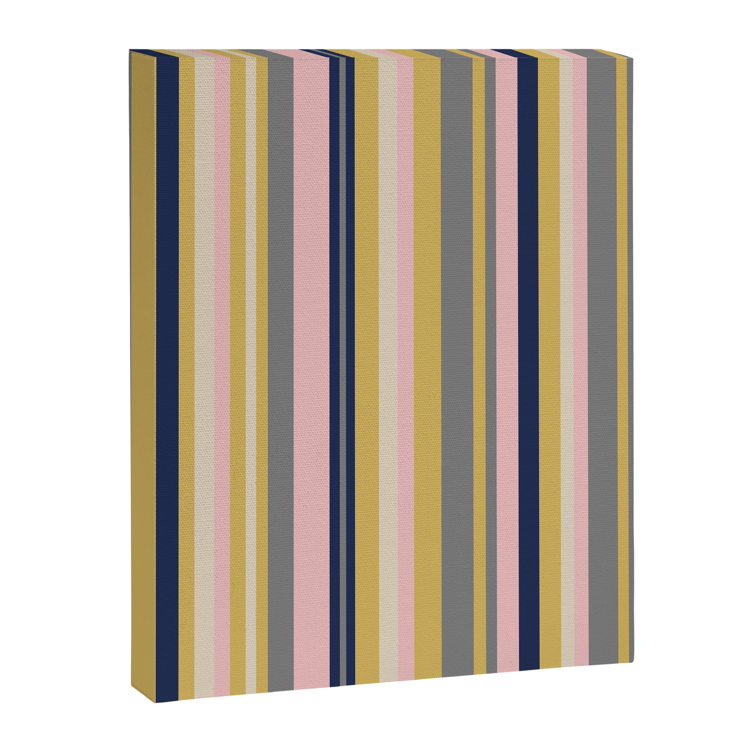 Variegated Thin Stripes Pattern in Mustard Yellow, Gray, Navy Blue, and Pink Canvas Print Gallery Image 8