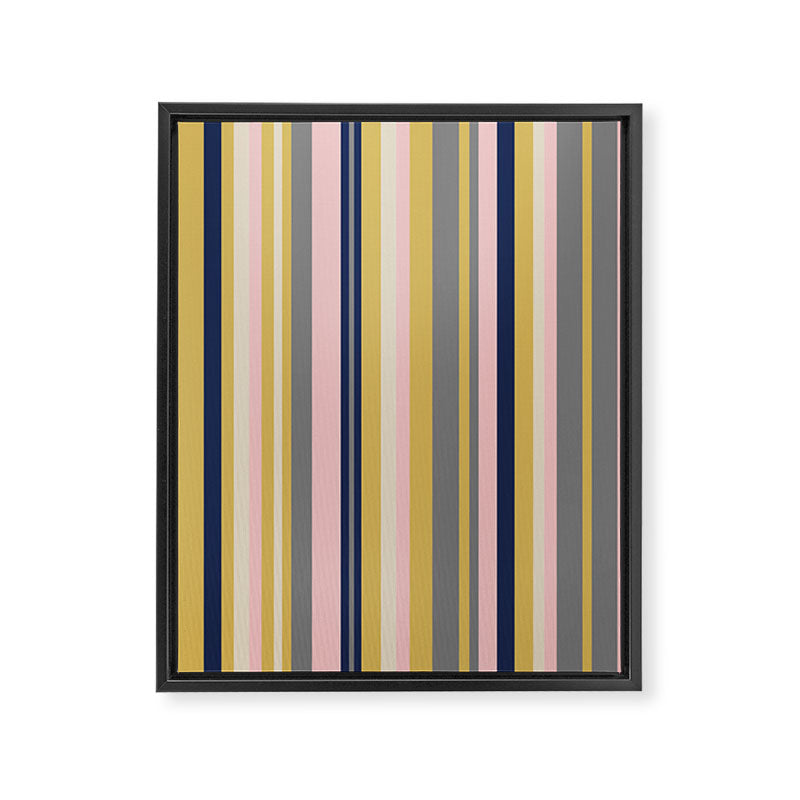 Variegated Thin Stripes Pattern in Mustard Yellow, Gray, Navy Blue, and Pink Framed Canvas Print Gallery Image 8