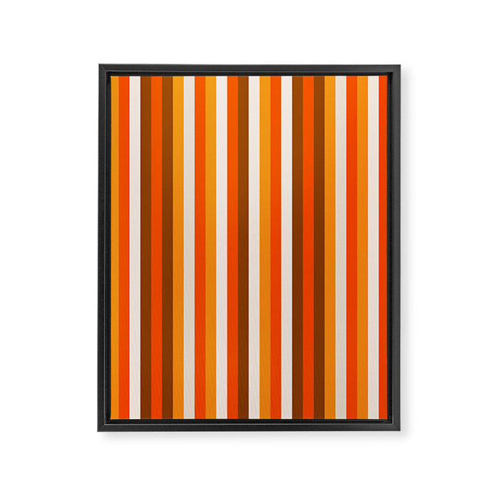 Vertical Fine Stripes in Retro 70s Orange and Brown Framed Canvas Print Gallery Image 1