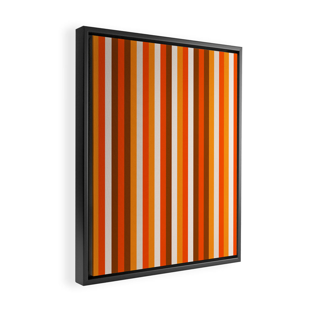 Vertical Fine Stripes in Retro 70s Orange and Brown Framed Canvas Print Gallery Image 2