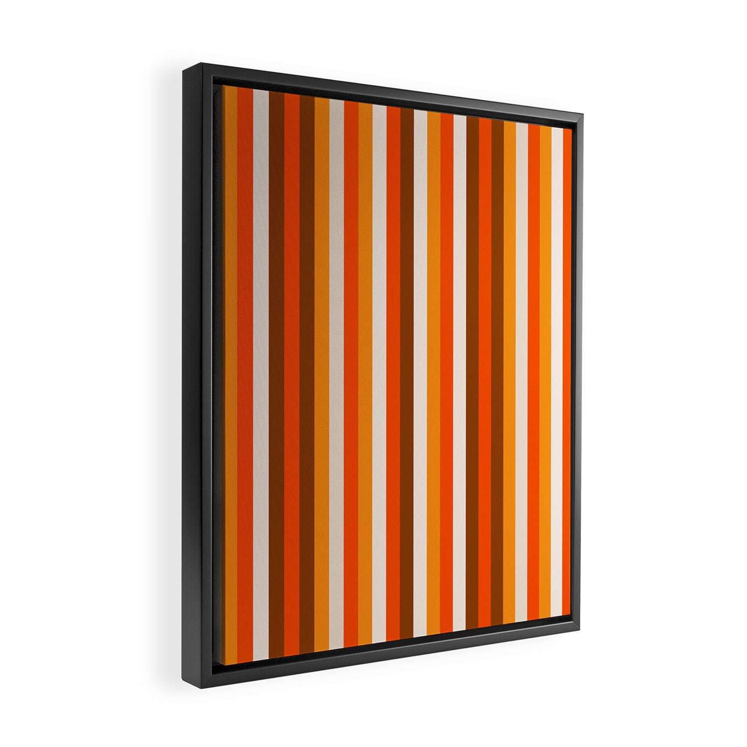 Vertical Fine Stripes in Retro 70s Orange and Brown Framed Canvas Print Gallery Image 2