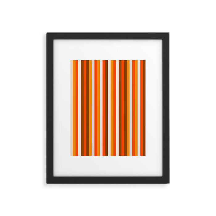 Vertical Fine Stripes in Retro 70s Orange and Brown Framed Art Print Gallery Image 1