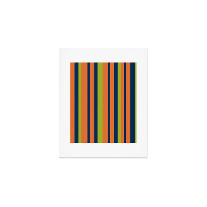 Vertical Retro Stripes in Navy Blue, Orange, and Lime Green Pattern Art Print Gallery Image 1