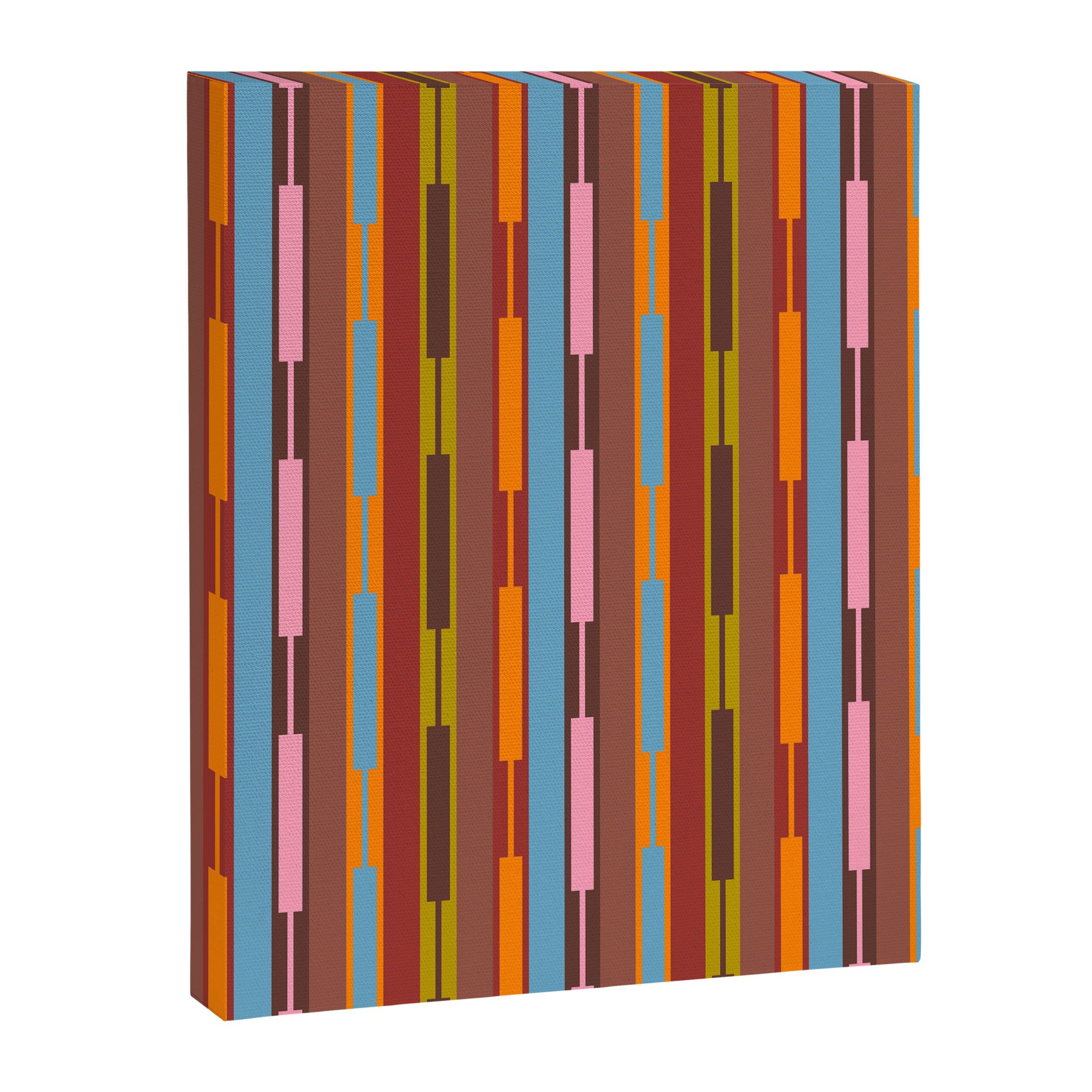 Vertical Stripe Geo Chain Eclectic Multicolored Pattern with Brown Canvas Print Gallery Image 8