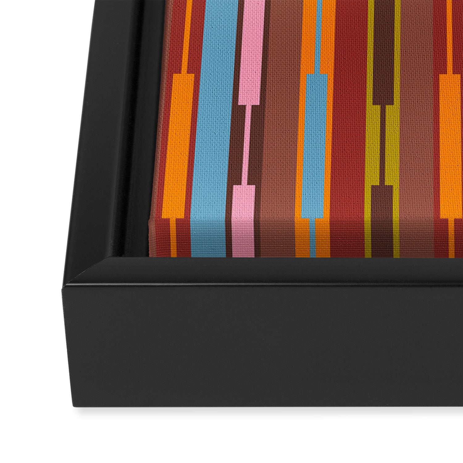 Vertical Stripe Geo Chain Eclectic Multicolored Pattern with Brown Framed Canvas Print Gallery Image 3