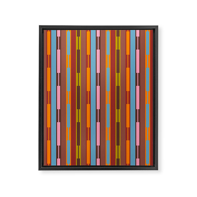 Vertical Stripe Geo Chain Eclectic Multicolored Pattern with Brown Framed Canvas Print Gallery Image 8
