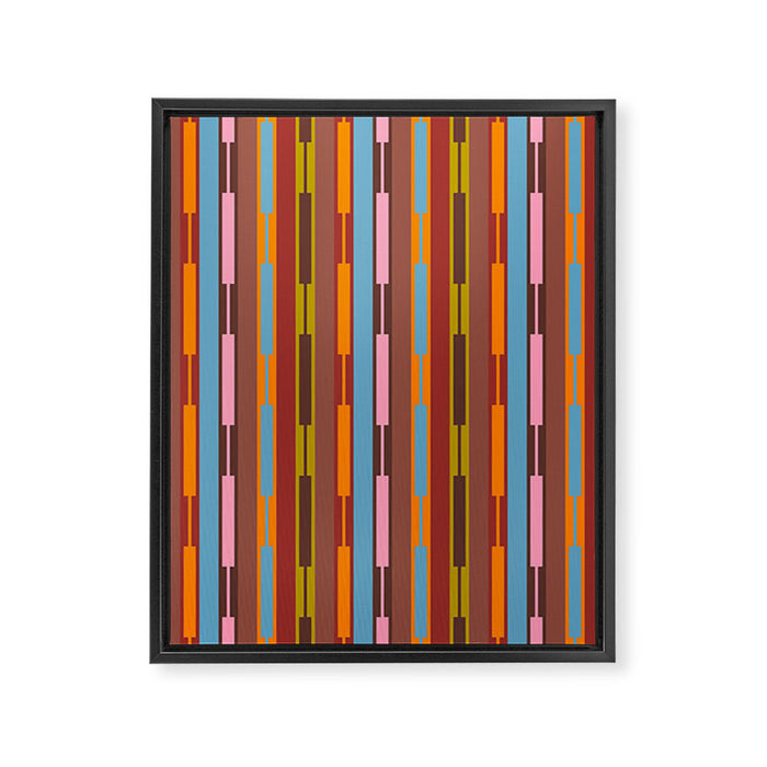 Vertical Stripe Geo Chain Eclectic Multicolored Pattern with Brown Framed Canvas Print Gallery Image 1