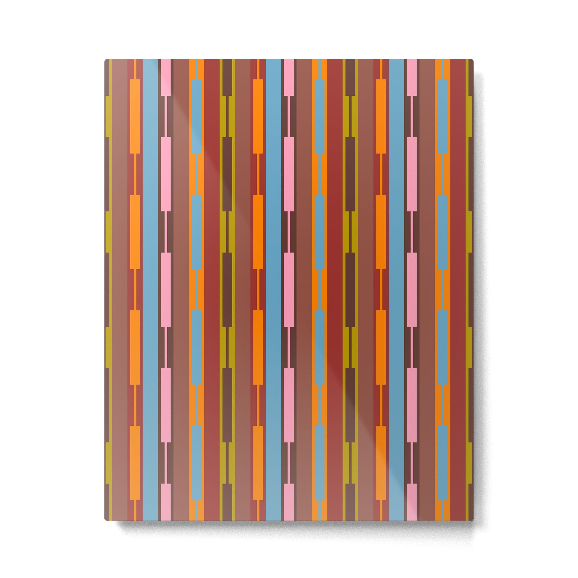 Vertical Stripe Geo Chain Eclectic Multicolored Pattern with Brown Metal Print Gallery Image 6
