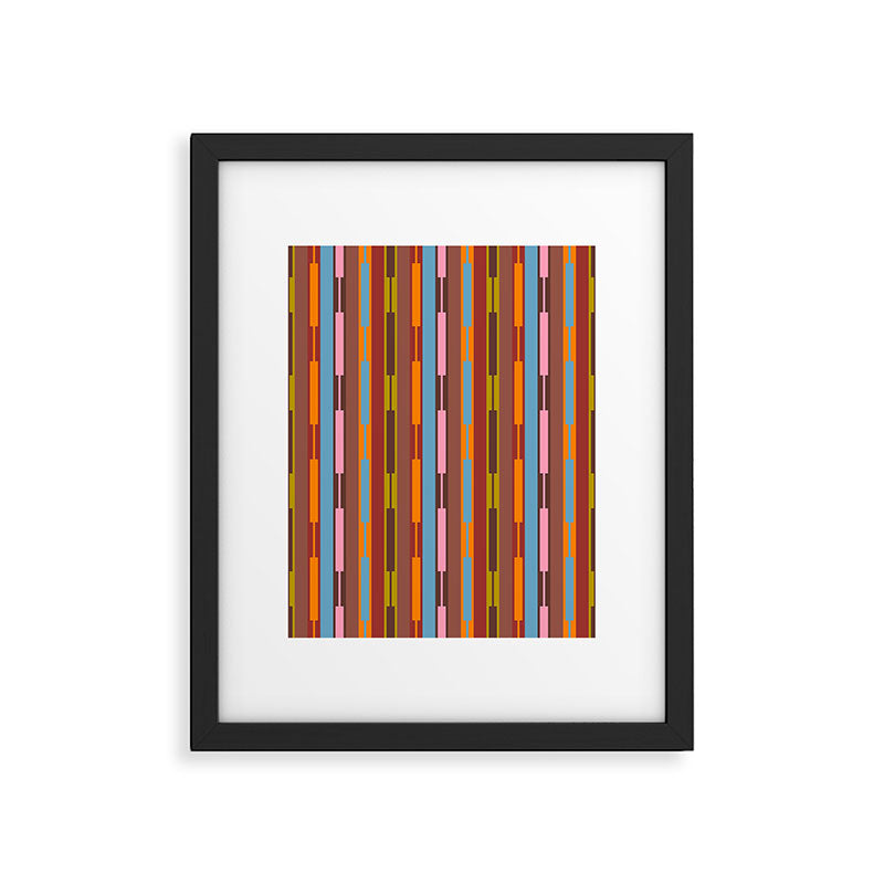 Vertical Stripe Geo Chain Eclectic Multicolored Pattern with Brown Framed Art Print Gallery Image 6