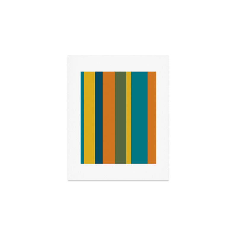 Vertical Stripe Pattern in Moroccan Teal Blue Orange Green Mustard Art Print Gallery Image 1