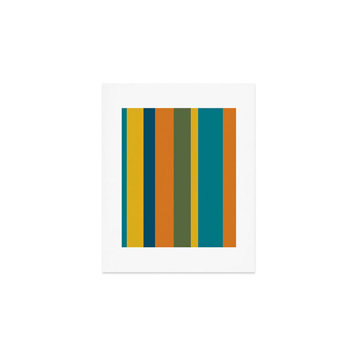 Vertical Stripe Pattern in Moroccan Teal Blue Orange Green Mustard Art Print Gallery Image 1