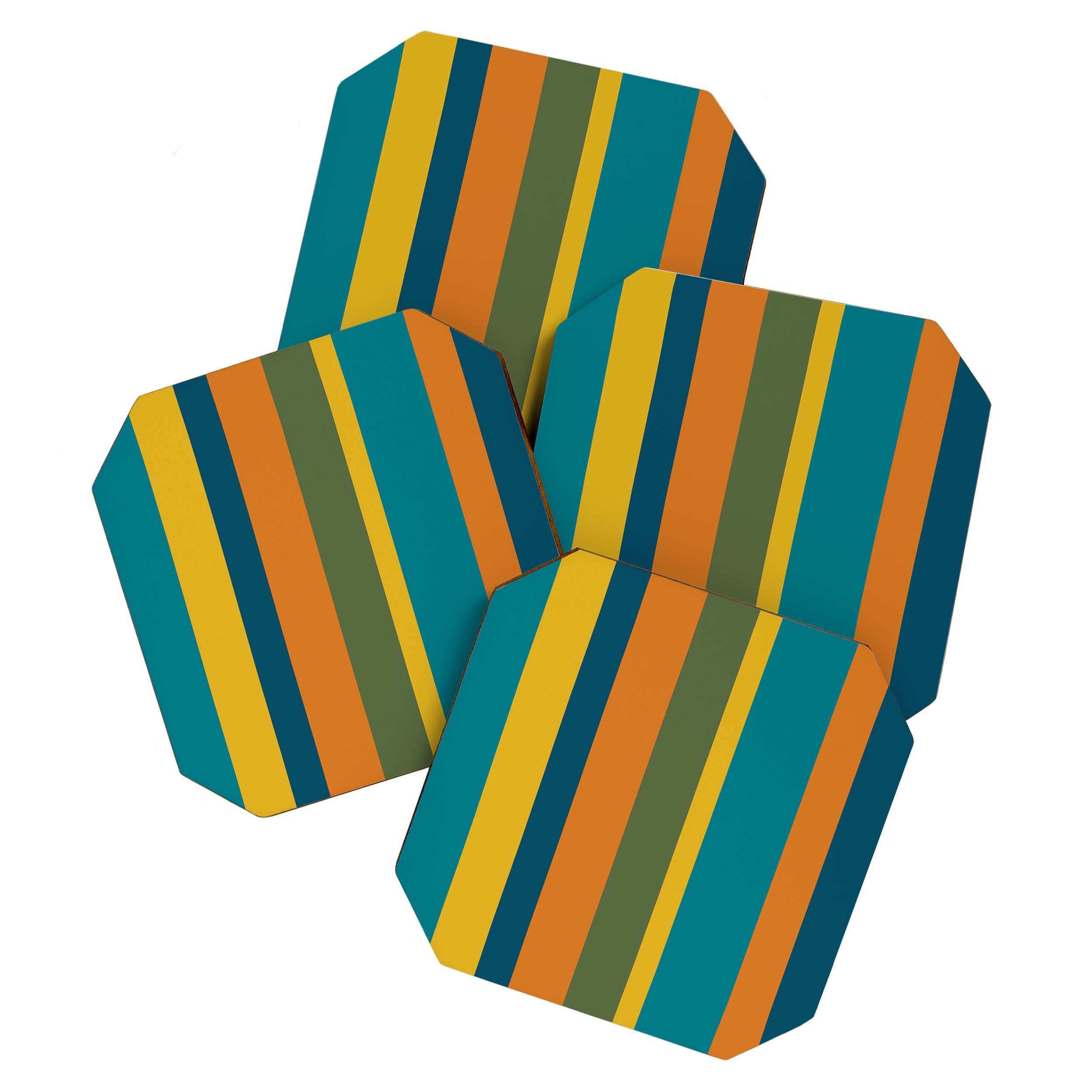 Vertical Stripe Pattern in Moroccan Teal Blue Orange Green Mustard Coaster Gallery Image 1
