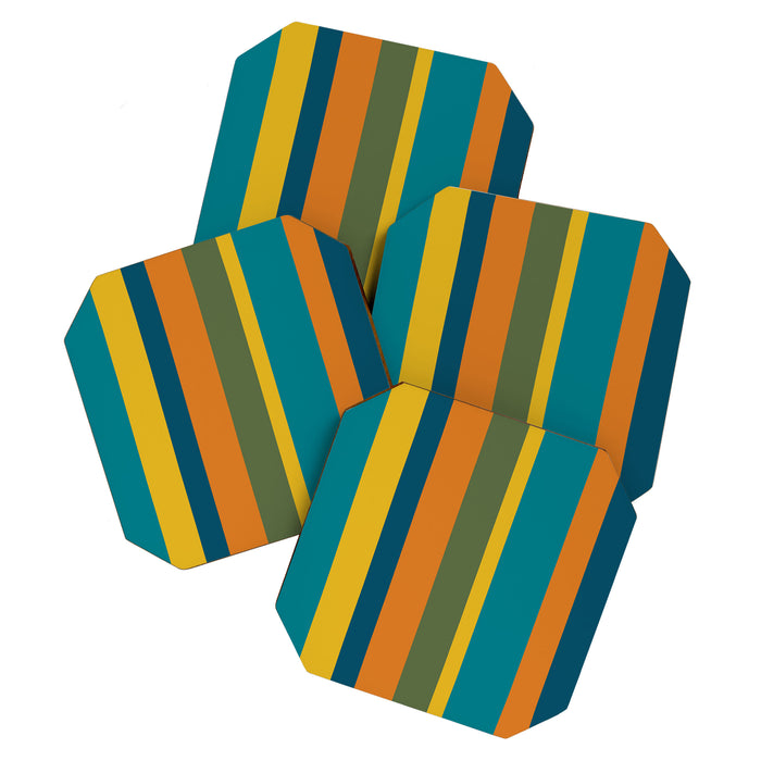 Vertical Stripe Pattern in Moroccan Teal Blue Orange Green Mustard Coaster Gallery Image 1