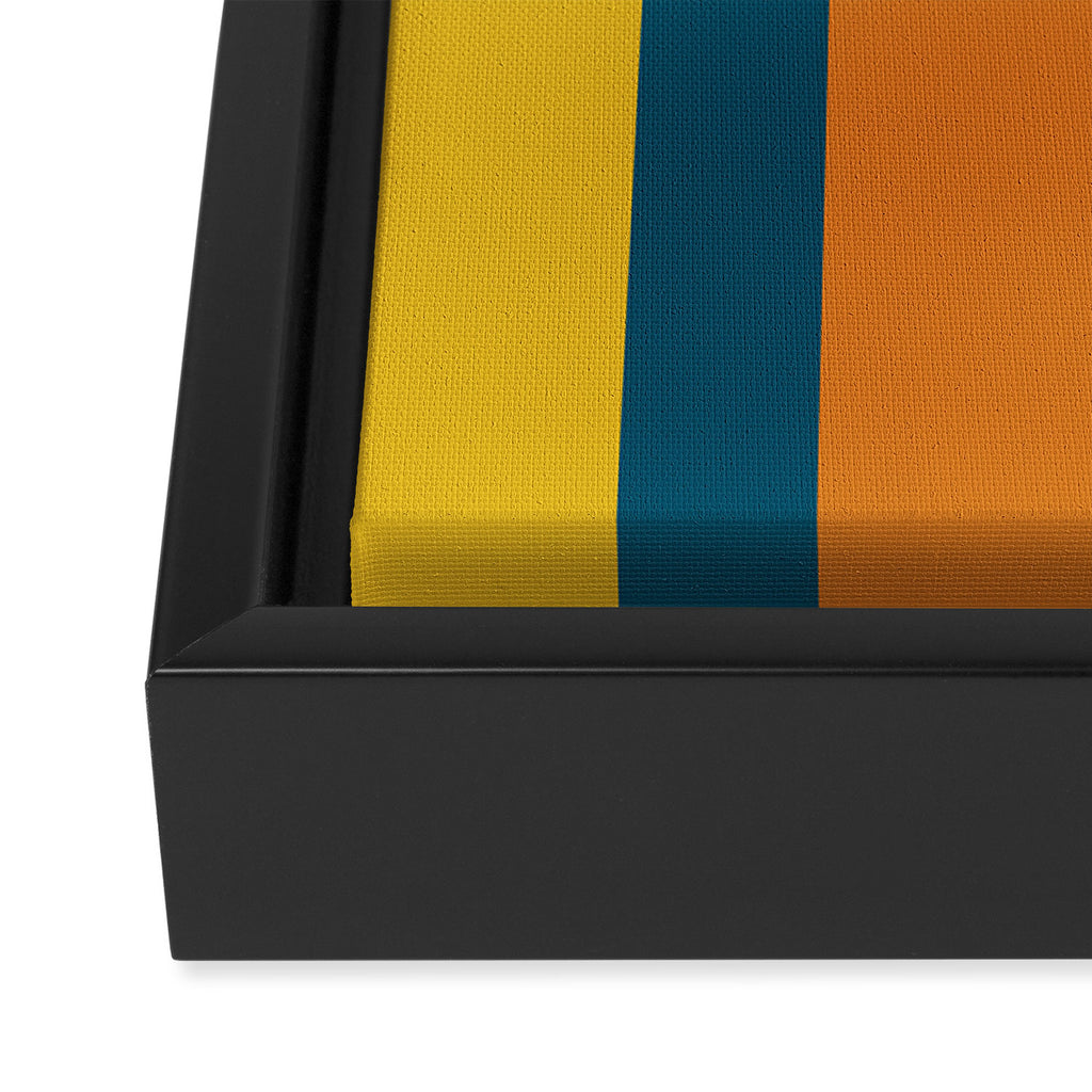 Vertical Stripe Pattern in Moroccan Teal Blue Orange Green Mustard Framed Canvas Print Gallery Image 3