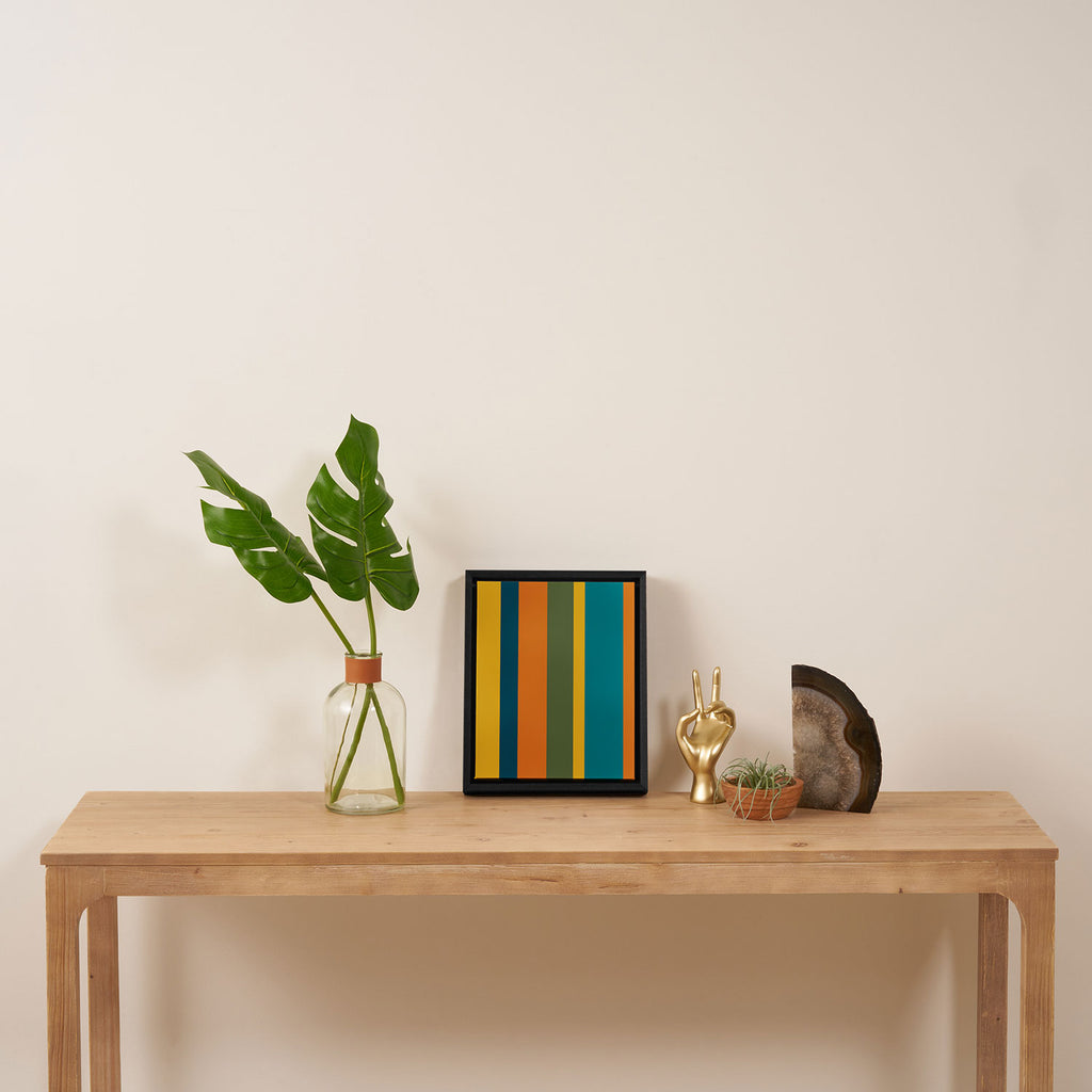 Vertical Stripe Pattern in Moroccan Teal Blue Orange Green Mustard Framed Canvas Print Gallery Image 4