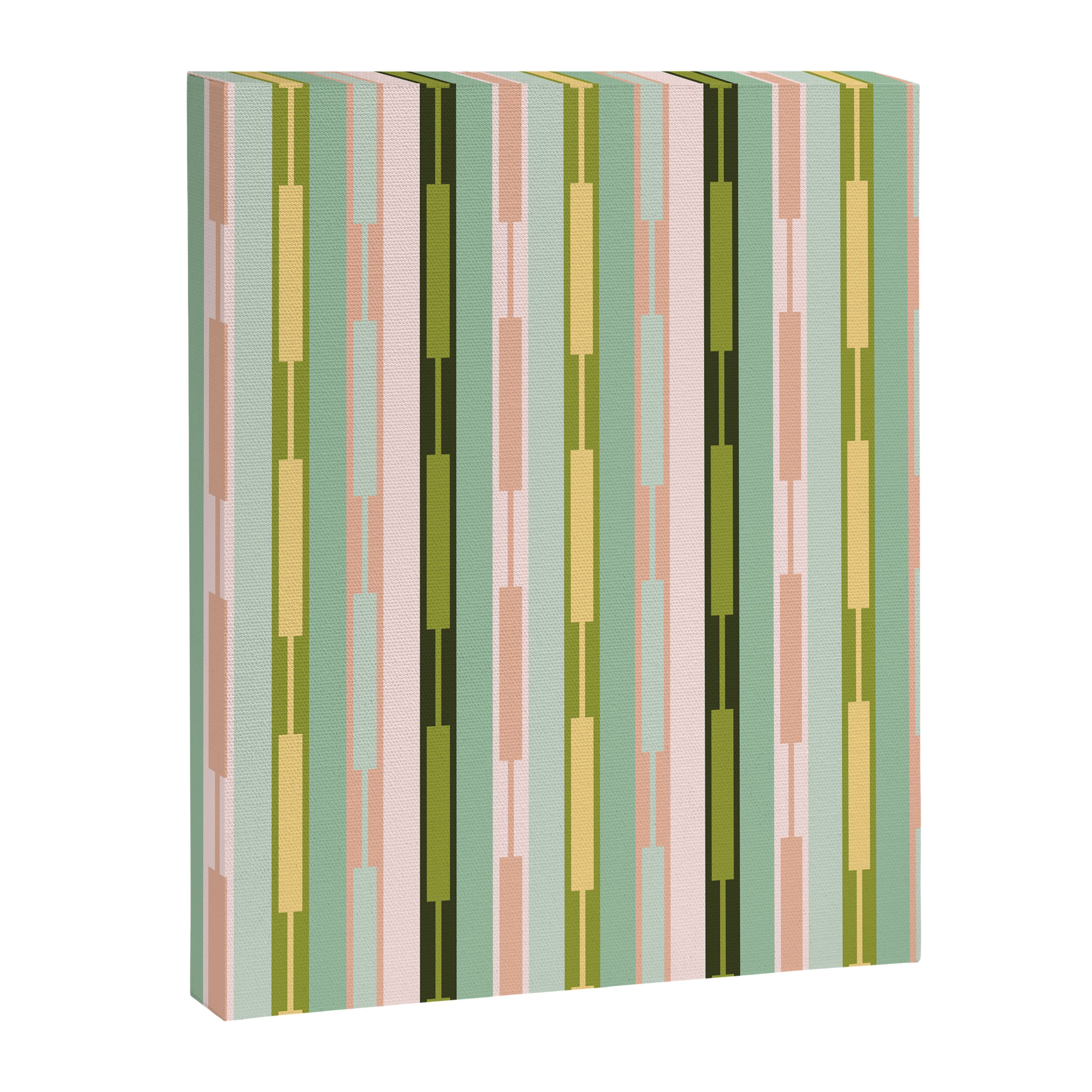 Vertical Striped Geo Chain Geometric Pattern Green Pink Yellow Canvas Print Gallery Image 8