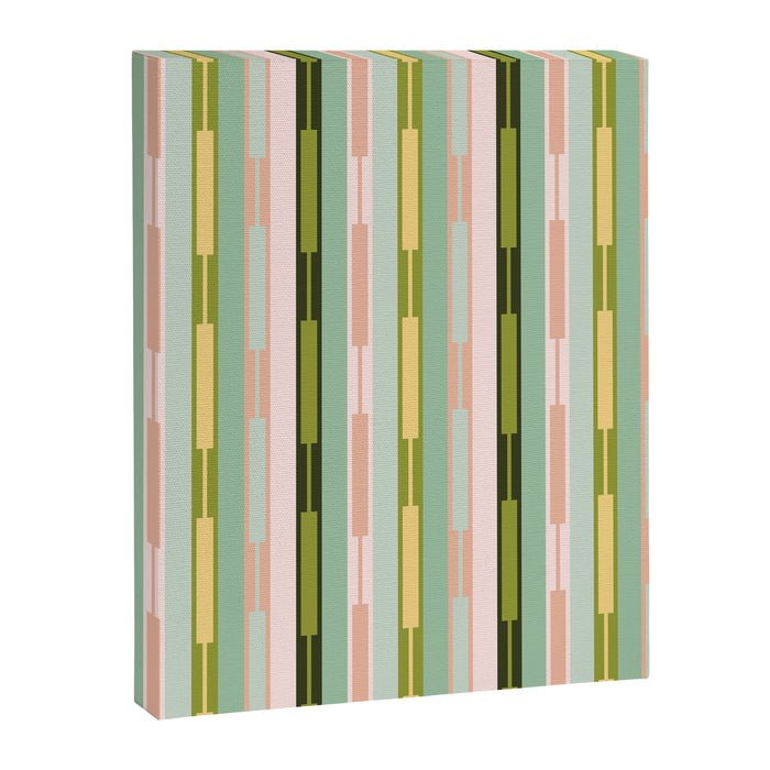 Vertical Striped Geo Chain Geometric Pattern Green Pink Yellow Canvas Print Gallery Image 1