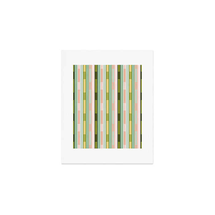 Vertical Striped Geo Chain Geometric Pattern Green Pink Yellow Art Print Gallery Image 1