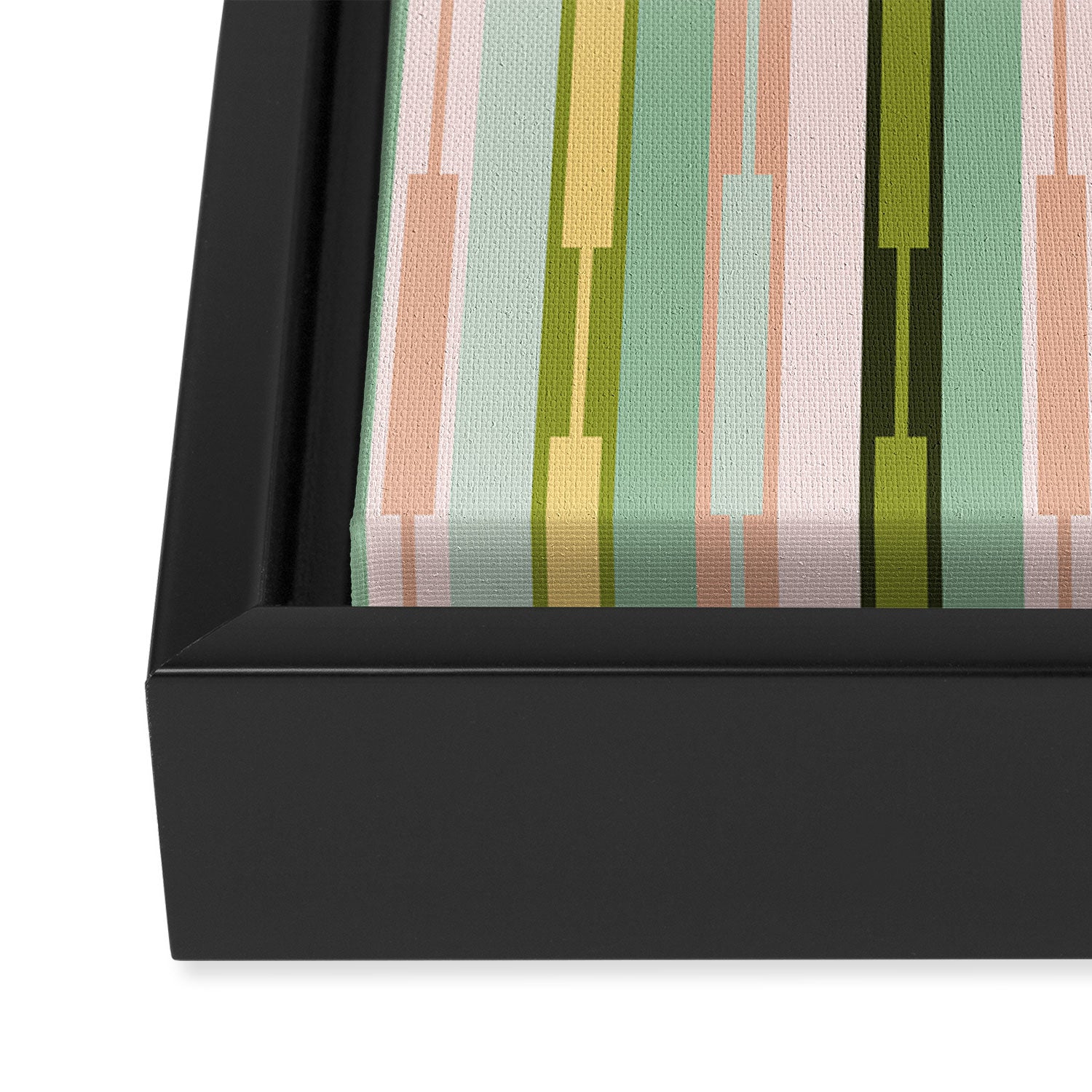 Vertical Striped Geo Chain Geometric Pattern Green Pink Yellow Framed Canvas Print Gallery Image 3