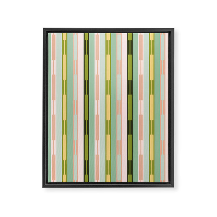 Vertical Striped Geo Chain Geometric Pattern Green Pink Yellow Framed Canvas Print Gallery Image 1