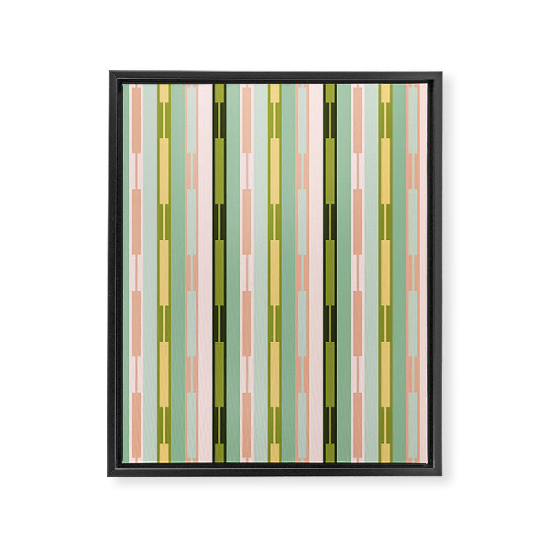 Vertical Striped Geo Chain Geometric Pattern Green Pink Yellow Framed Canvas Print Gallery Image 8
