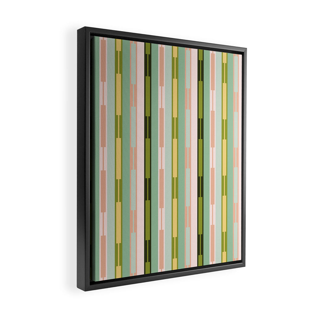 Vertical Striped Geo Chain Geometric Pattern Green Pink Yellow Framed Canvas Print Gallery Image 2
