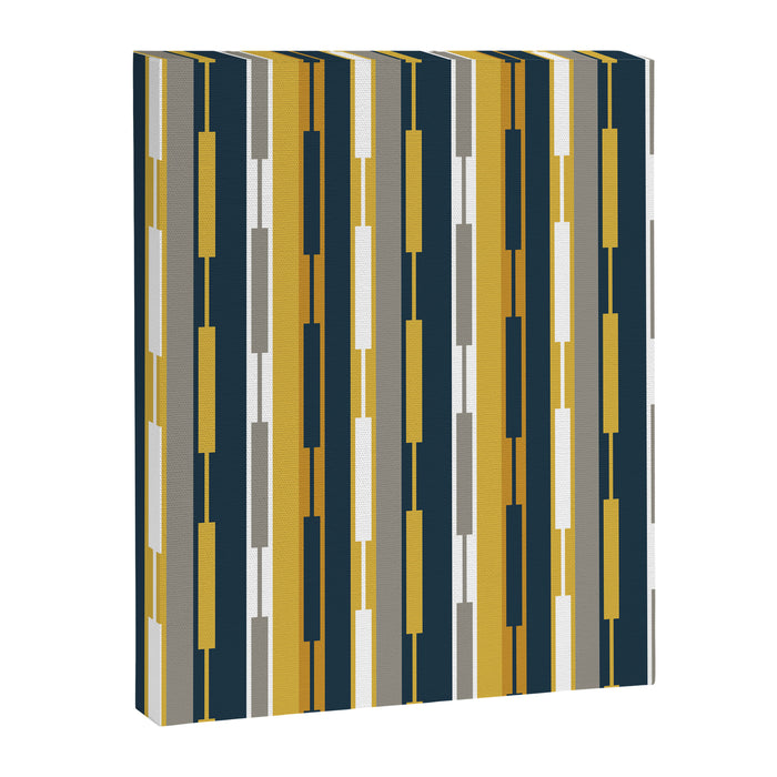 Vertical Striped Geo Chain Geometric Pattern Navy Blue Mustard Yellow Gray White Canvas Print Gallery Image 1