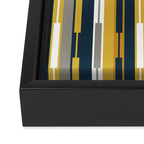 Vertical Striped Geo Chain Geometric Pattern Navy Blue Mustard Yellow Gray White Framed Canvas Print Gallery Image 3