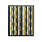 Vertical Striped Geo Chain Geometric Pattern Navy Blue Mustard Yellow Gray White Framed Canvas Print Gallery Image 8