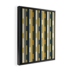 Vertical Striped Geo Chain Geometric Pattern Navy Blue Mustard Yellow Gray White Framed Canvas Print Gallery Image 2