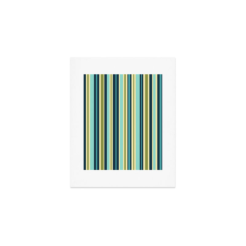 Vertical Stripes Blue Aqua Olive Vanilla Art Print Gallery Image 1