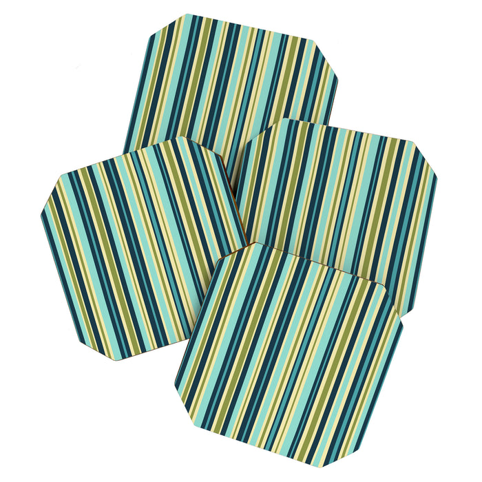Vertical Stripes Blue Aqua Olive Vanilla Coaster Gallery Image 1