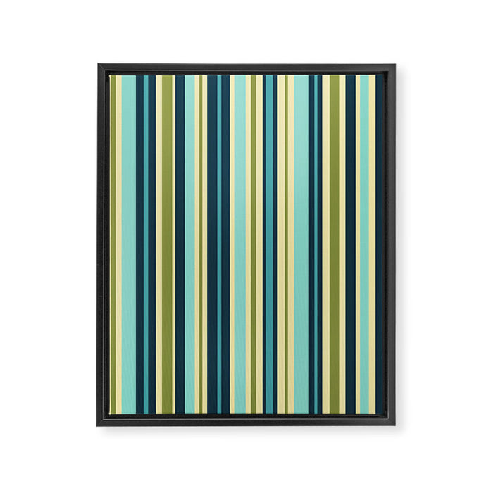 Vertical Stripes Blue Aqua Olive Vanilla Framed Canvas Print Gallery Image 1