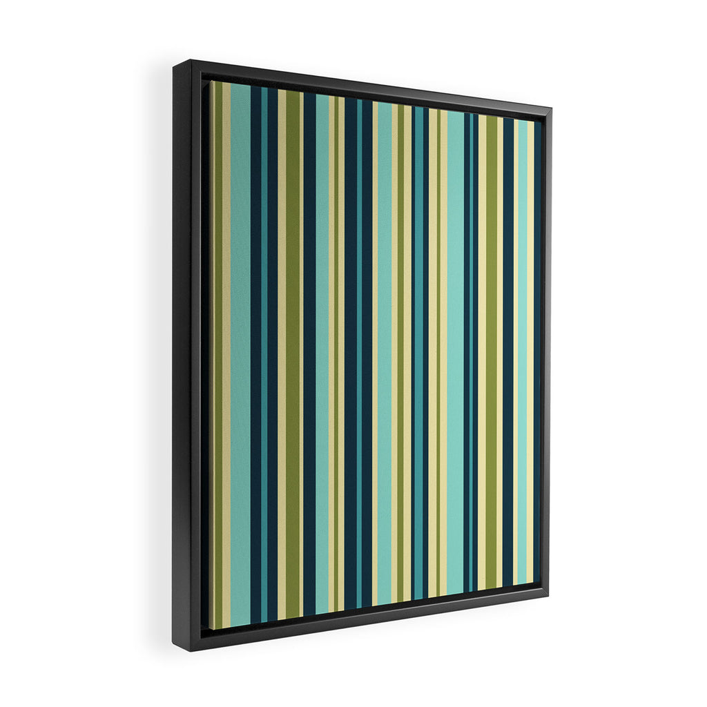 Vertical Stripes Blue Aqua Olive Vanilla Framed Canvas Print Gallery Image 2