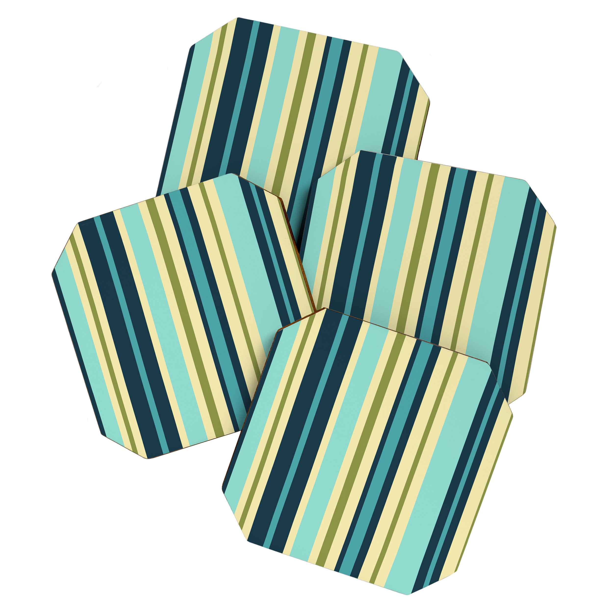 Vertical Stripes Blue Aqua Olive Vanilla Pattern 2 Coaster Gallery Image 1