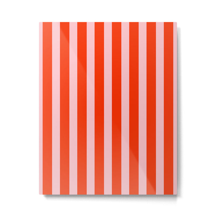 Vertical Stripes Bold Fun Basic Pattern in Orange and Pink Metal Print Gallery Image 1