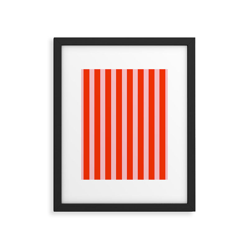 Vertical Stripes Bold Fun Basic Pattern in Orange and Pink Framed Art Print Gallery Image 5